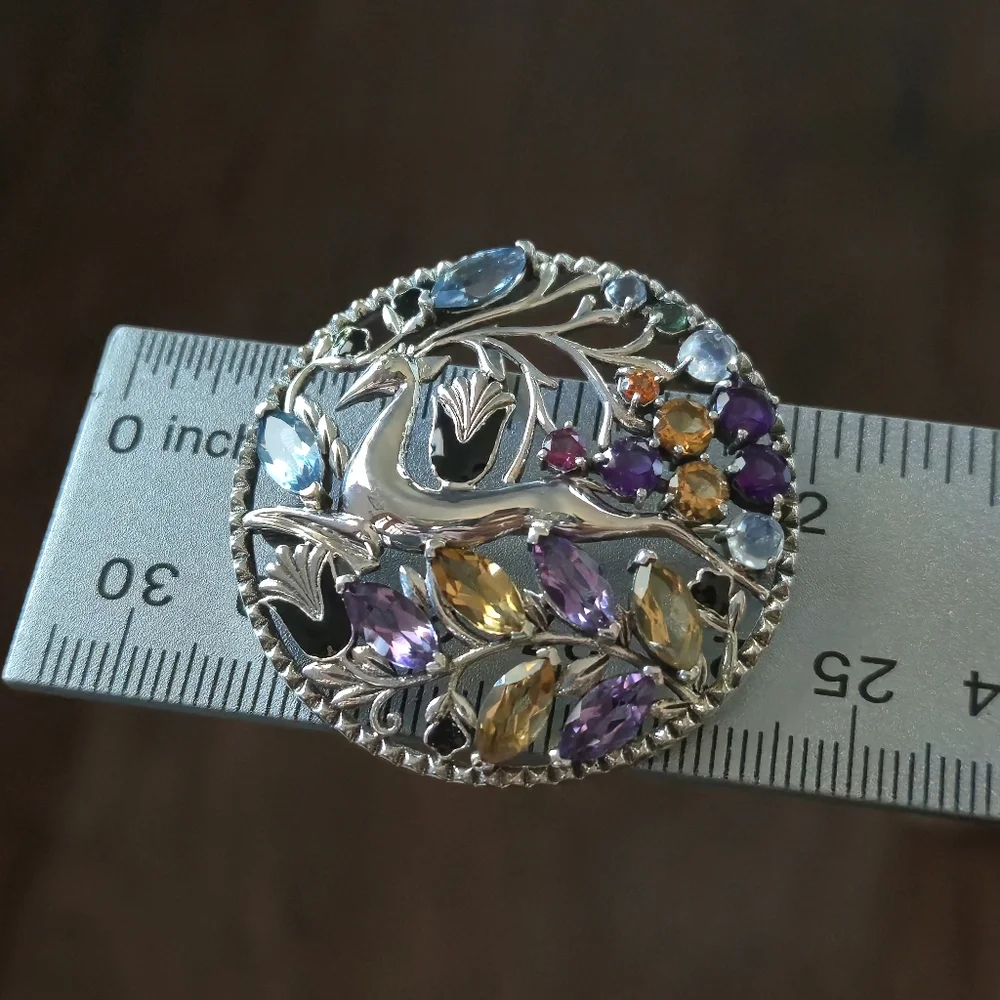 Nicky Butler 925 Sterling Silver Stag Pendant Brooch Designer Amethyst Citrine - Picture 7 of 16